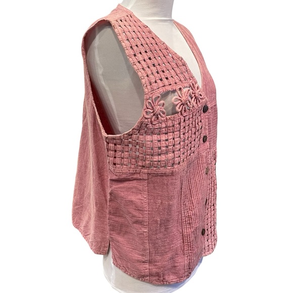 Floral Lace Sweater Vest Womens M-L Mauve Button Up Knit Sheer Boho New - Picture 6 of 12